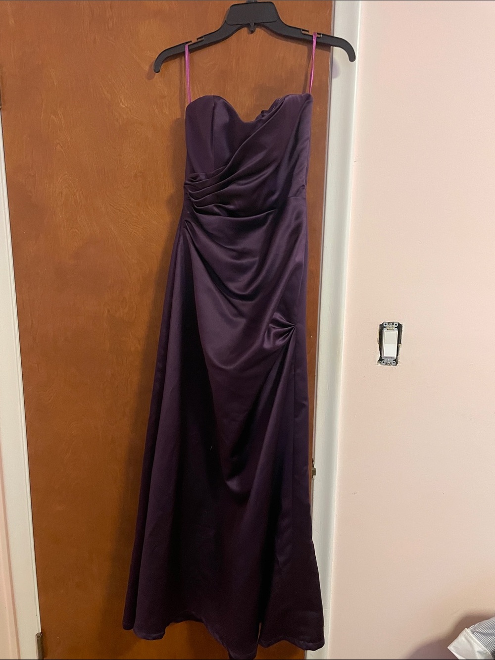 Strapless formal satin dress